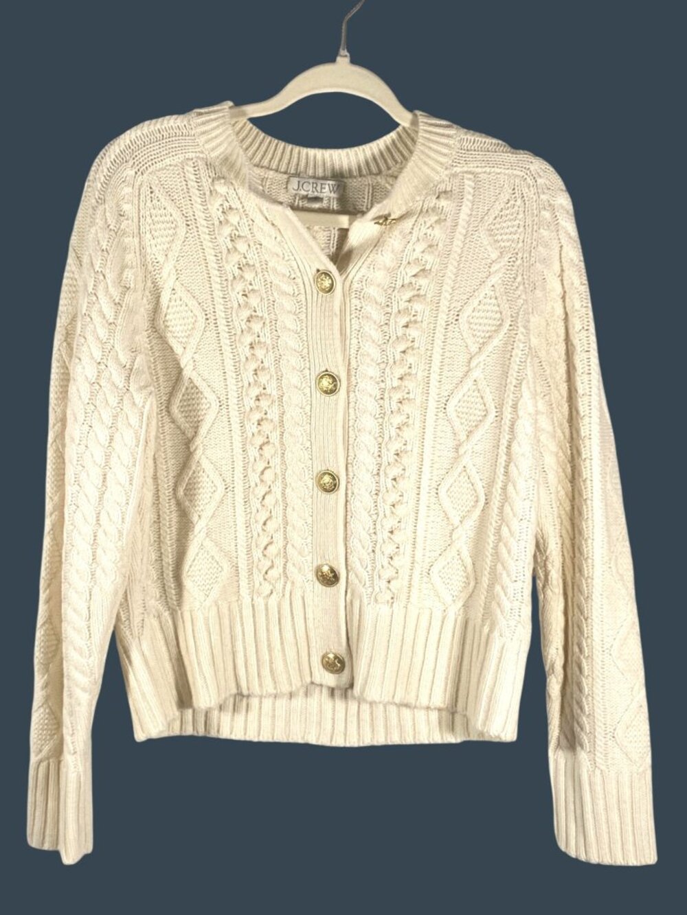 J.Crew Womens Cable Knit Cardigan Sweater Ivory Button-Up Medium preppy basic - Picture 4 of 13